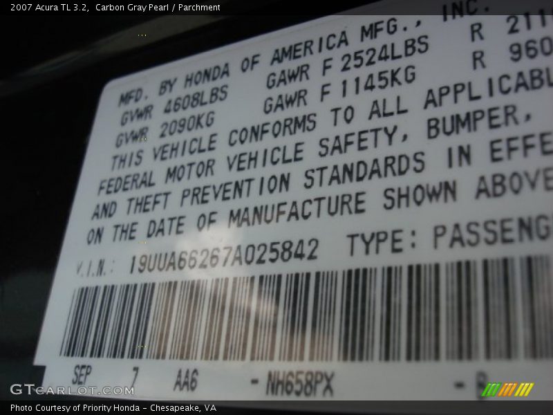 Carbon Gray Pearl / Parchment 2007 Acura TL 3.2