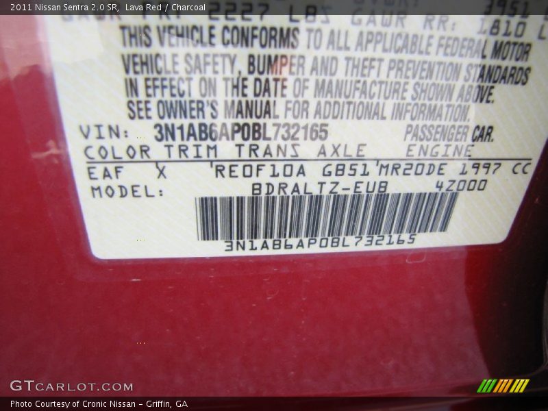 Lava Red / Charcoal 2011 Nissan Sentra 2.0 SR