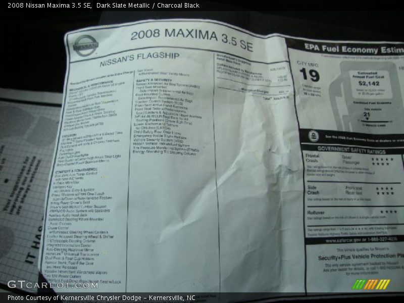Dark Slate Metallic / Charcoal Black 2008 Nissan Maxima 3.5 SE