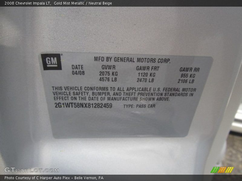 Gold Mist Metallic / Neutral Beige 2008 Chevrolet Impala LT