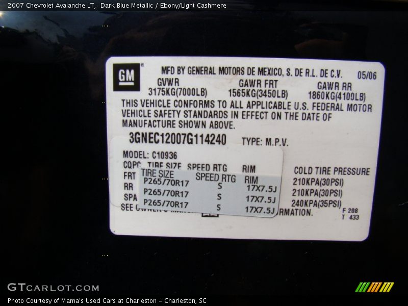 Dark Blue Metallic / Ebony/Light Cashmere 2007 Chevrolet Avalanche LT