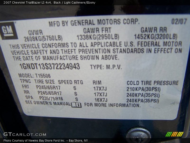 Black / Light Cashmere/Ebony 2007 Chevrolet TrailBlazer LS 4x4