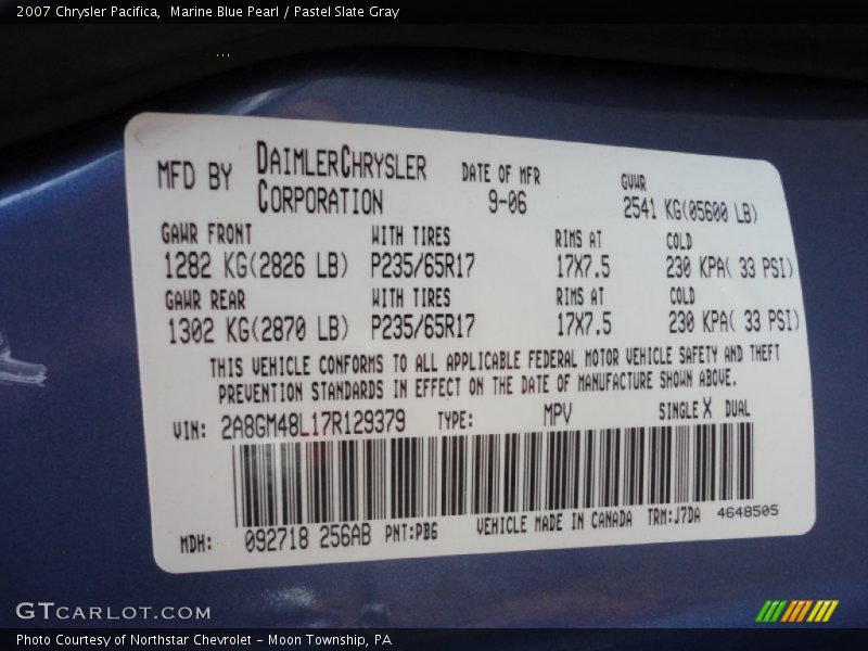 Marine Blue Pearl / Pastel Slate Gray 2007 Chrysler Pacifica