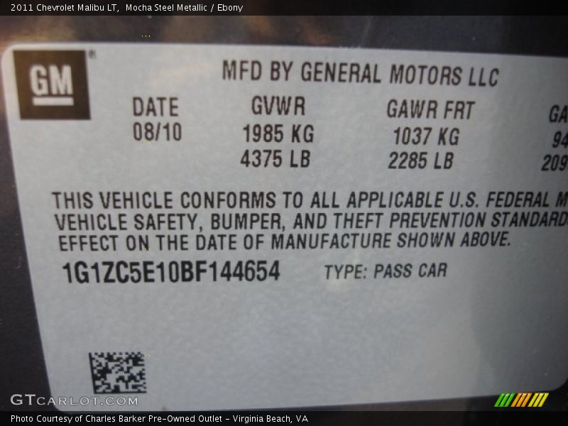 Mocha Steel Metallic / Ebony 2011 Chevrolet Malibu LT