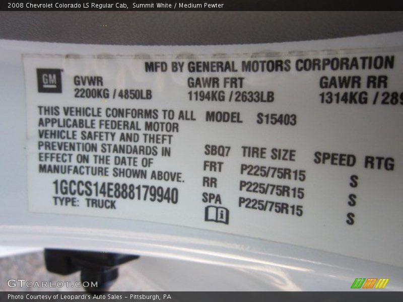 Summit White / Medium Pewter 2008 Chevrolet Colorado LS Regular Cab