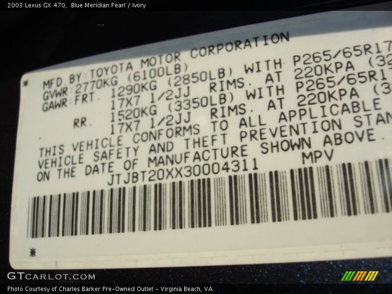 Blue Meridian Pearl / Ivory 2003 Lexus GX 470