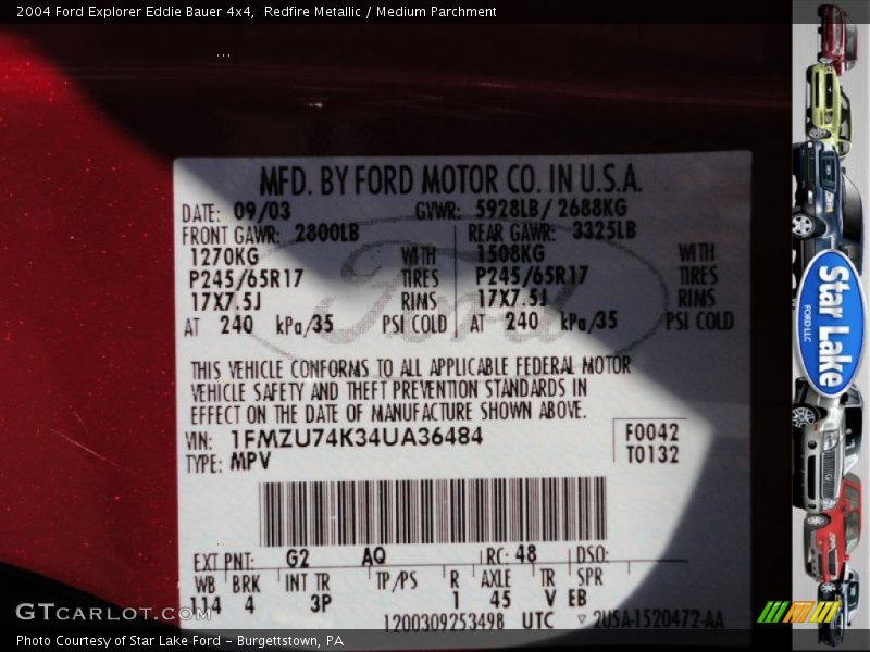 Redfire Metallic / Medium Parchment 2004 Ford Explorer Eddie Bauer 4x4