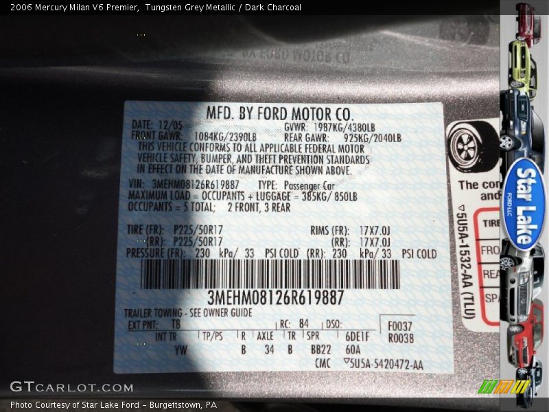 Tungsten Grey Metallic / Dark Charcoal 2006 Mercury Milan V6 Premier