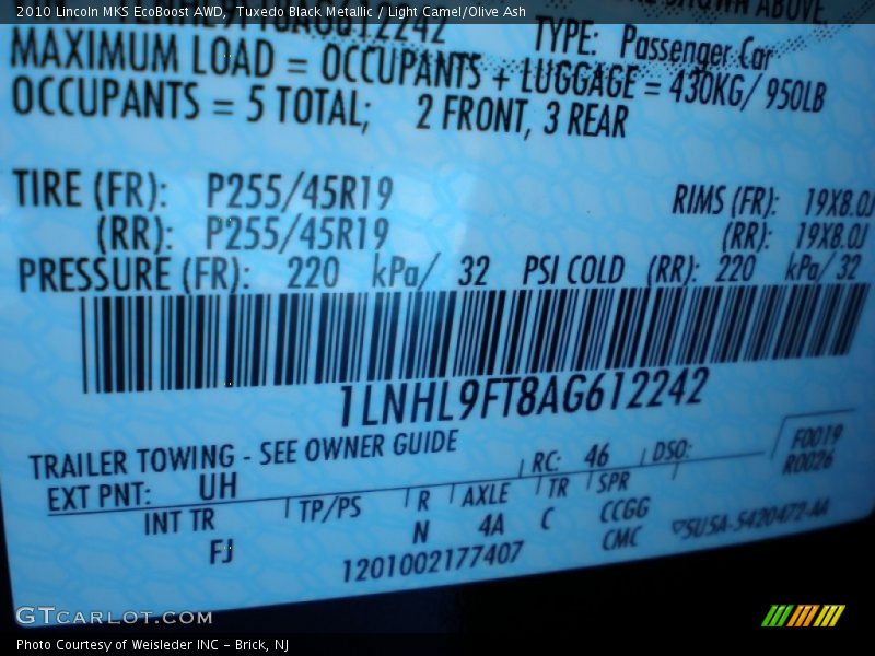 Tuxedo Black Metallic / Light Camel/Olive Ash 2010 Lincoln MKS EcoBoost AWD