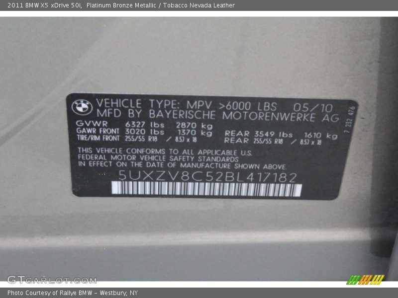 Platinum Bronze Metallic / Tobacco Nevada Leather 2011 BMW X5 xDrive 50i