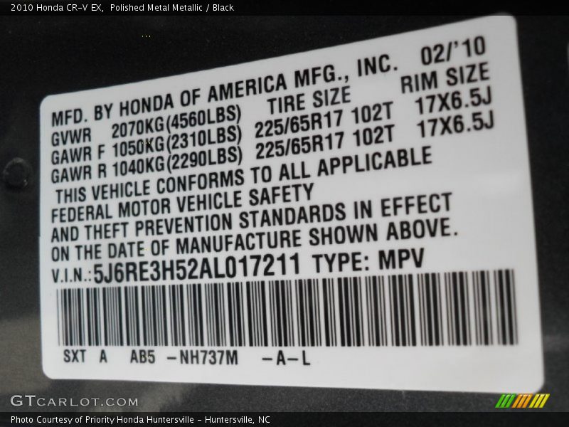 Polished Metal Metallic / Black 2010 Honda CR-V EX