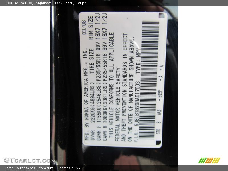 Nighthawk Black Pearl / Taupe 2008 Acura RDX