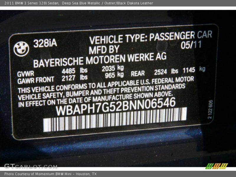Deep Sea Blue Metallic / Oyster/Black Dakota Leather 2011 BMW 3 Series 328i Sedan