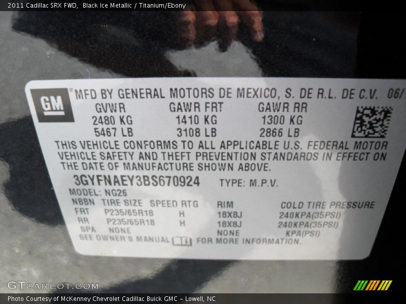 Black Ice Metallic / Titanium/Ebony 2011 Cadillac SRX FWD