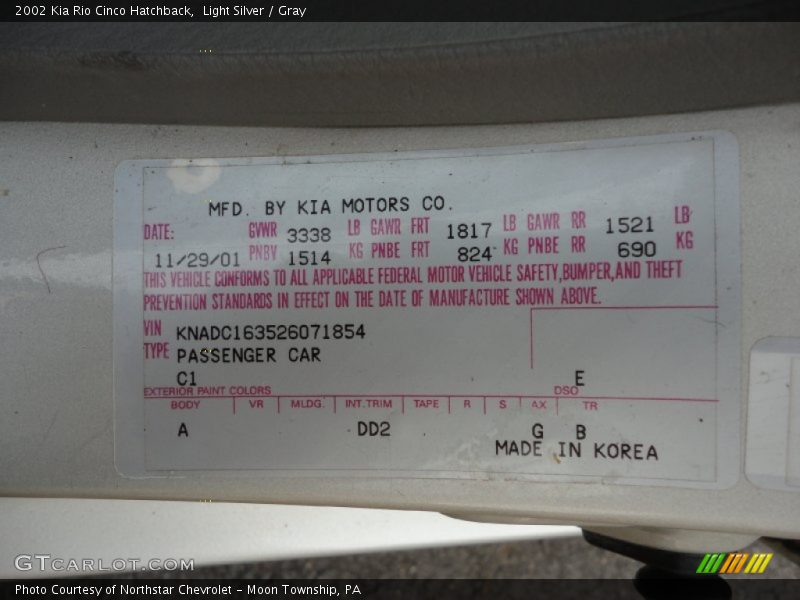 2002 Rio Cinco Hatchback Light Silver Color Code C1