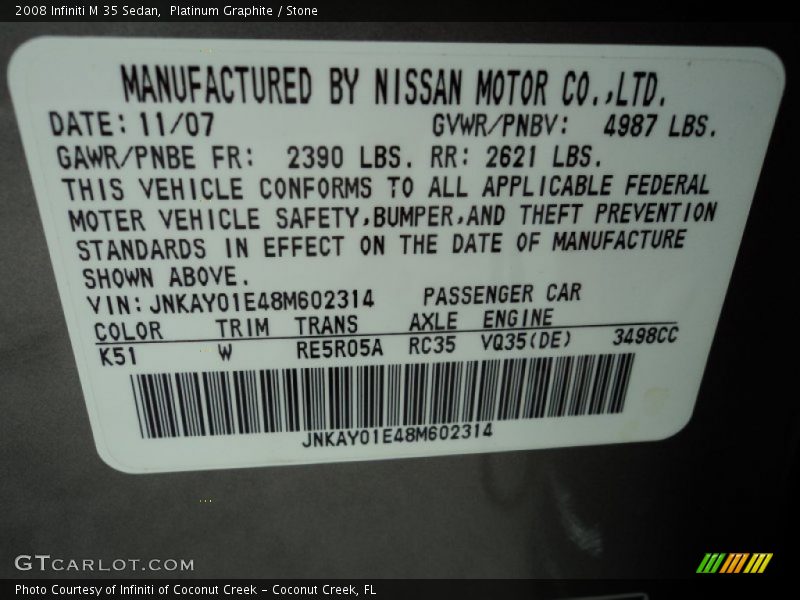 Platinum Graphite / Stone 2008 Infiniti M 35 Sedan