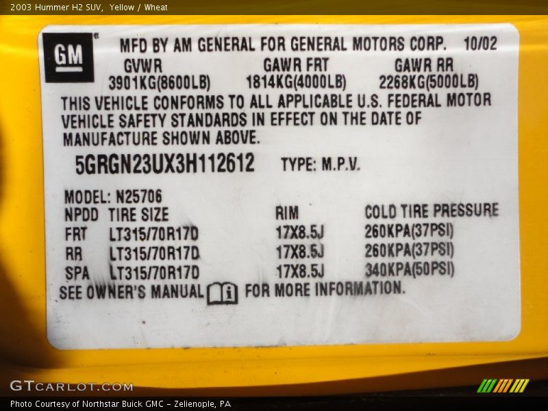 Yellow / Wheat 2003 Hummer H2 SUV