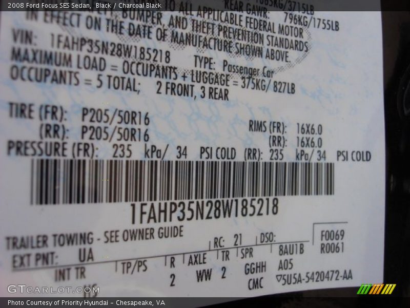 Black / Charcoal Black 2008 Ford Focus SES Sedan