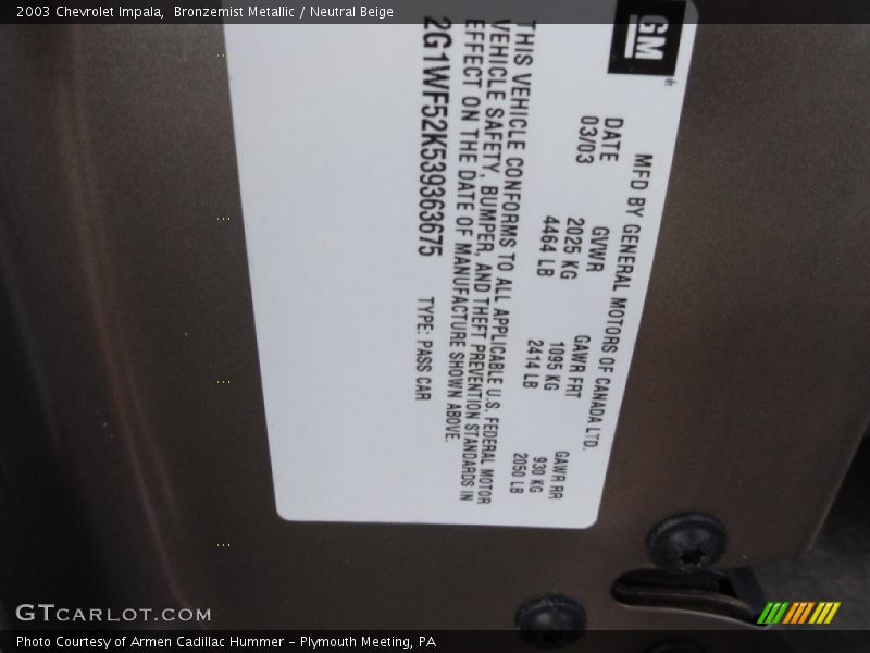 Bronzemist Metallic / Neutral Beige 2003 Chevrolet Impala
