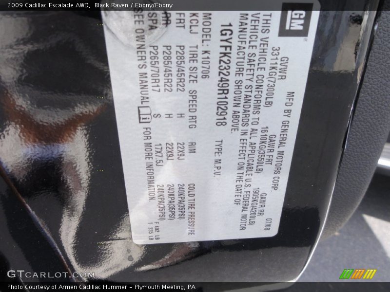 Black Raven / Ebony/Ebony 2009 Cadillac Escalade AWD