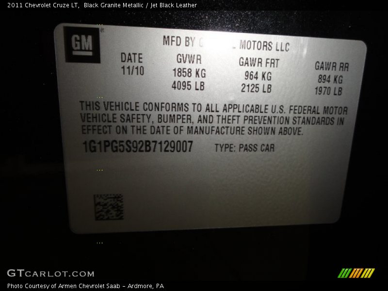 Black Granite Metallic / Jet Black Leather 2011 Chevrolet Cruze LT