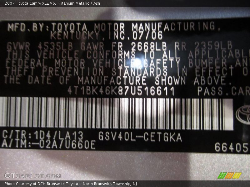 Titanium Metallic / Ash 2007 Toyota Camry XLE V6