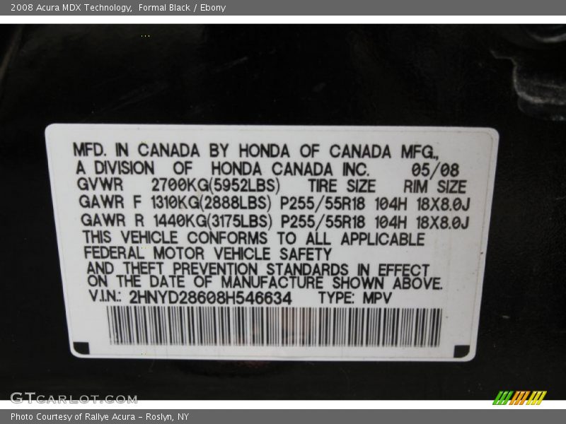 Formal Black / Ebony 2008 Acura MDX Technology