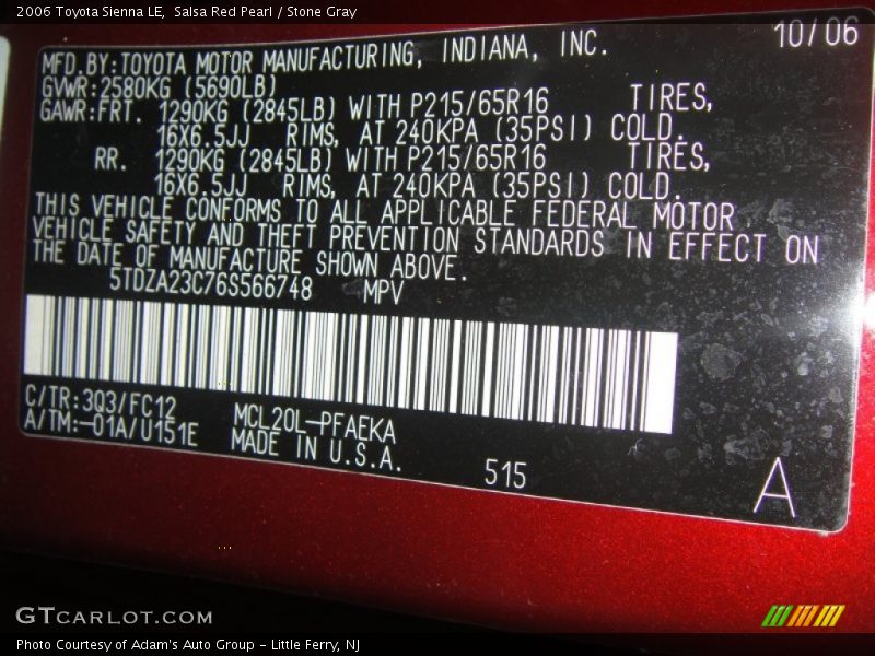 Salsa Red Pearl / Stone Gray 2006 Toyota Sienna LE
