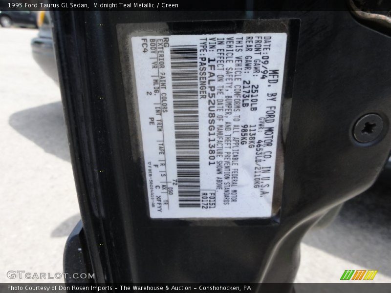 Midnight Teal Metallic / Green 1995 Ford Taurus GL Sedan