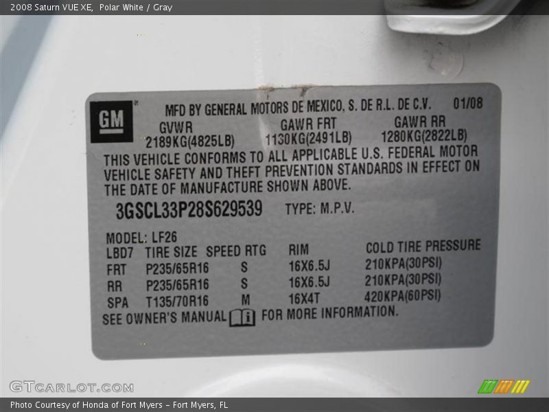 Polar White / Gray 2008 Saturn VUE XE