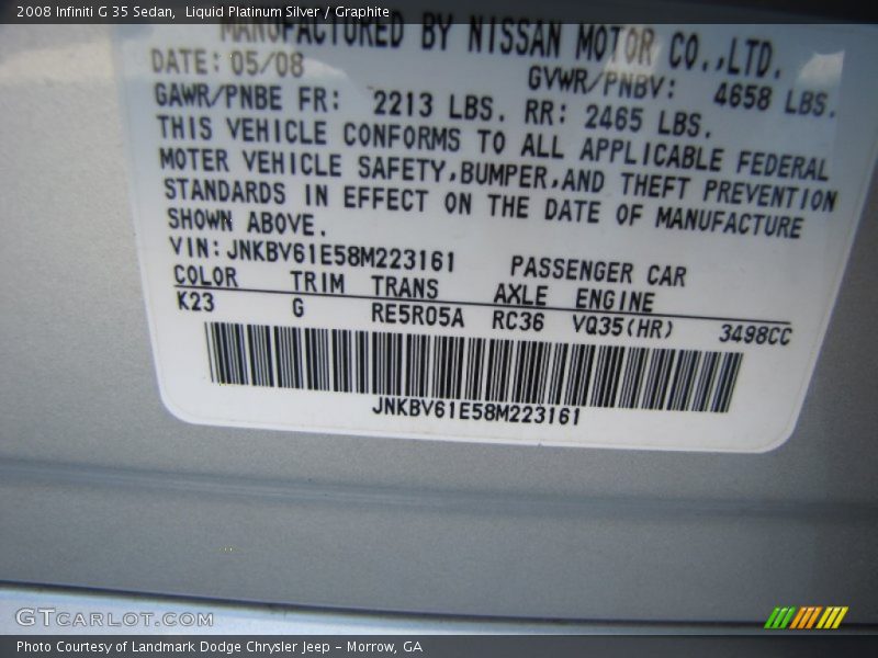 Liquid Platinum Silver / Graphite 2008 Infiniti G 35 Sedan