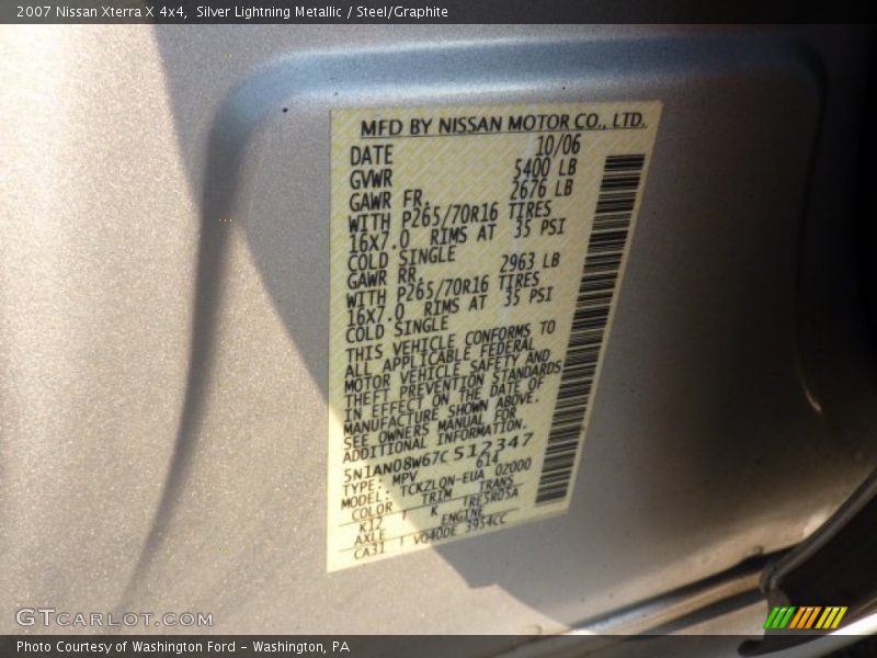 Silver Lightning Metallic / Steel/Graphite 2007 Nissan Xterra X 4x4