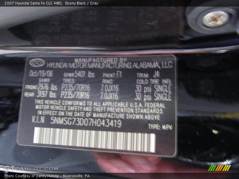 Ebony Black / Gray 2007 Hyundai Santa Fe GLS 4WD