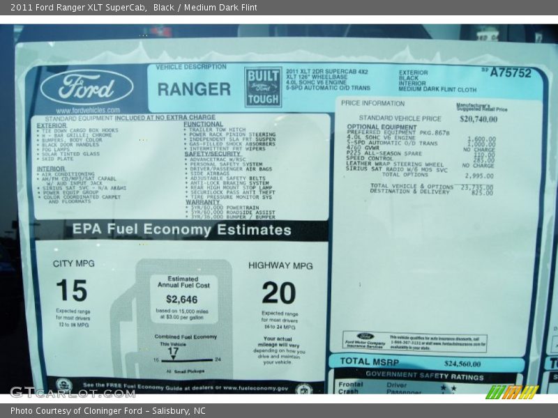 Black / Medium Dark Flint 2011 Ford Ranger XLT SuperCab