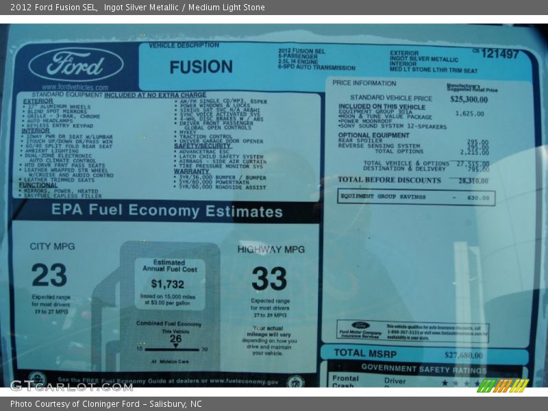  2012 Fusion SEL Window Sticker