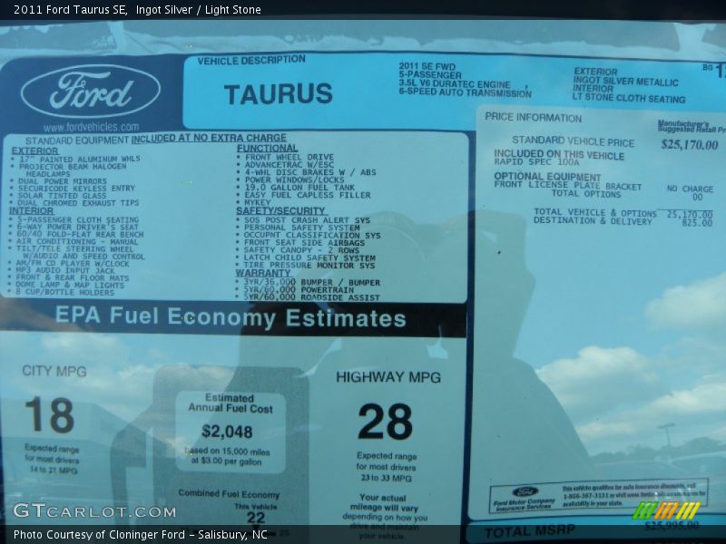 Ingot Silver / Light Stone 2011 Ford Taurus SE
