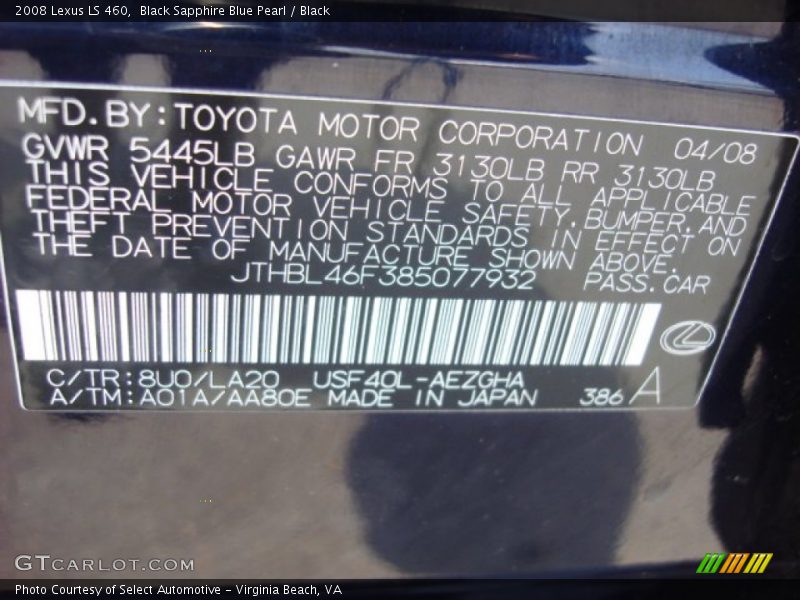 Black Sapphire Blue Pearl / Black 2008 Lexus LS 460