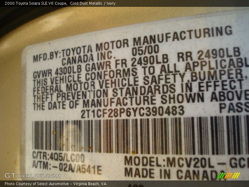 Gold Dust Metallic / Ivory 2000 Toyota Solara SLE V6 Coupe