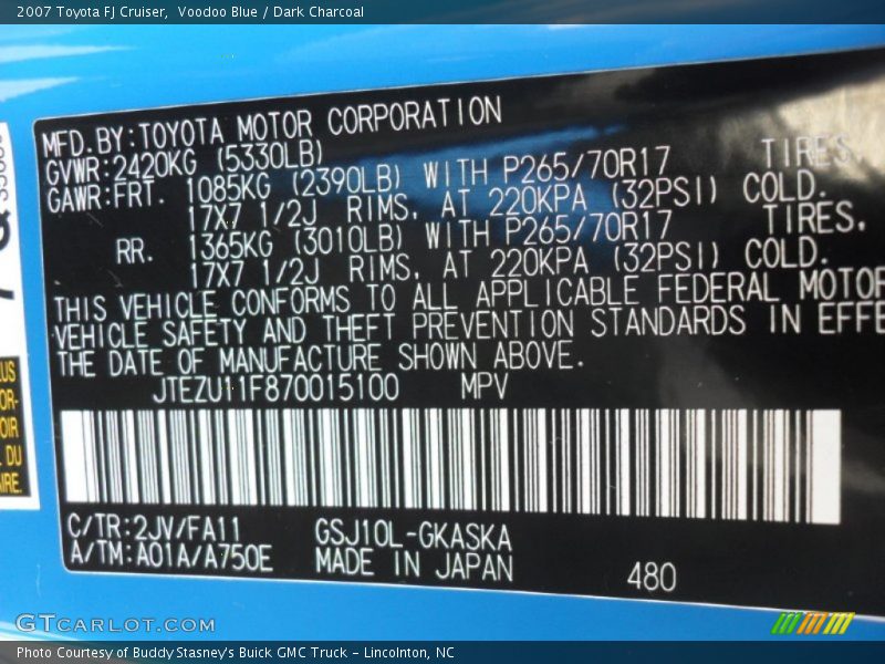 Voodoo Blue / Dark Charcoal 2007 Toyota FJ Cruiser