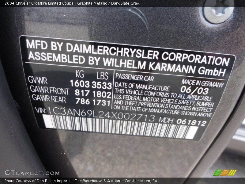 Graphite Metallic / Dark Slate Gray 2004 Chrysler Crossfire Limited Coupe