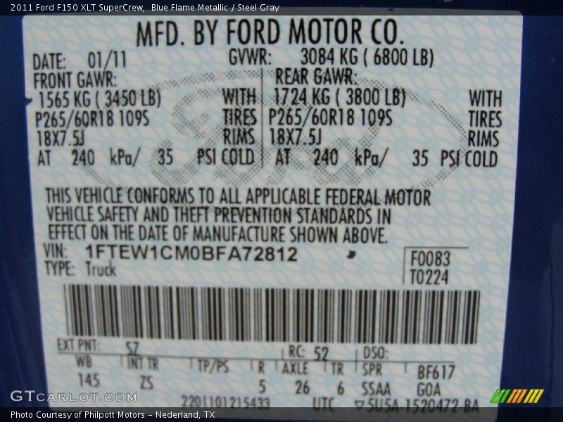 2011 F150 XLT SuperCrew Blue Flame Metallic Color Code SZ