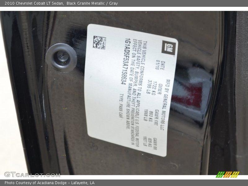 Black Granite Metallic / Gray 2010 Chevrolet Cobalt LT Sedan