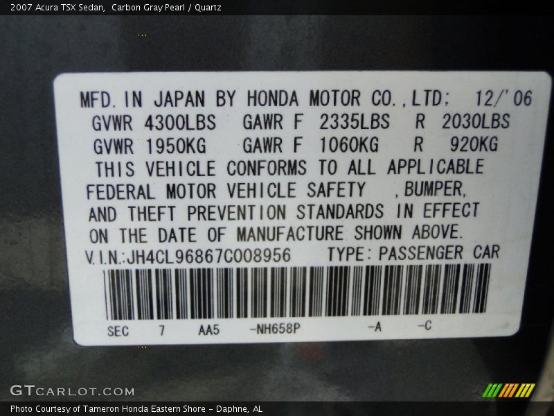 Carbon Gray Pearl / Quartz 2007 Acura TSX Sedan