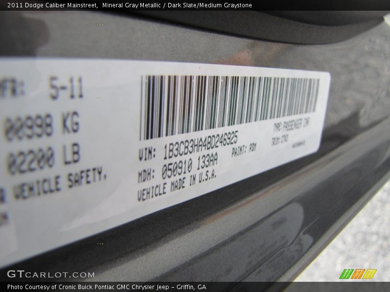Mineral Gray Metallic / Dark Slate/Medium Graystone 2011 Dodge Caliber Mainstreet