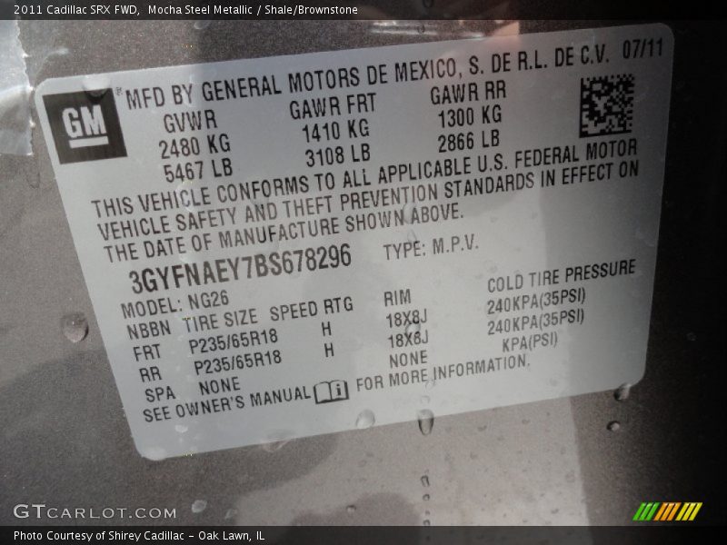 Mocha Steel Metallic / Shale/Brownstone 2011 Cadillac SRX FWD