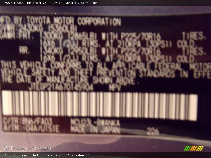 Bluestone Metallic / Ivory Beige 2007 Toyota Highlander V6