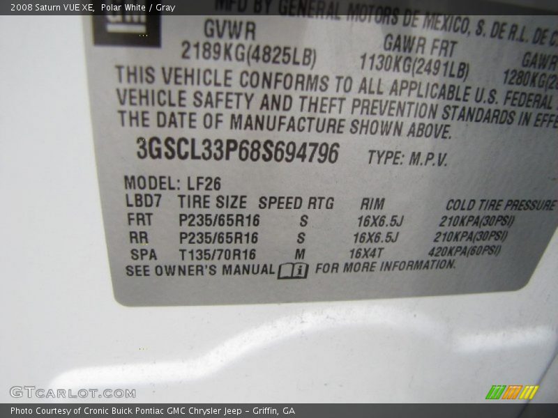 Polar White / Gray 2008 Saturn VUE XE