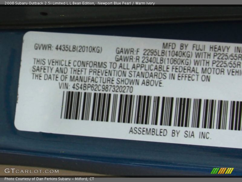 Newport Blue Pearl / Warm Ivory 2008 Subaru Outback 2.5i Limited L.L.Bean Edition