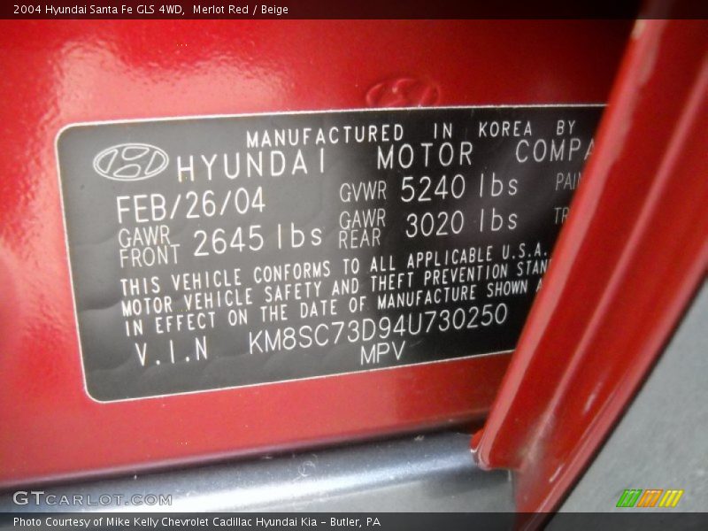 Merlot Red / Beige 2004 Hyundai Santa Fe GLS 4WD