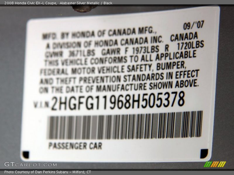 Alabaster Silver Metallic / Black 2008 Honda Civic EX-L Coupe